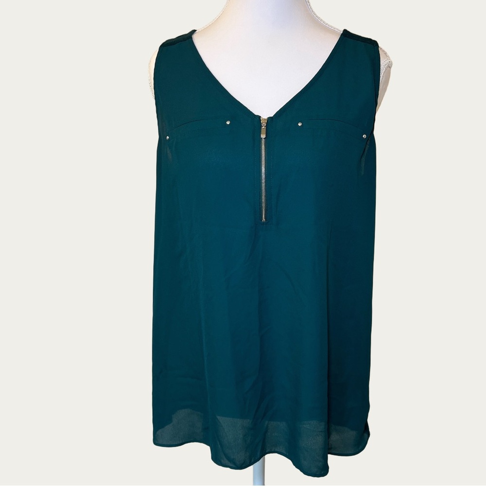 Fortune + Ivy Women’s Emerald Green Blouse with Zipper‎ Accent Size Large